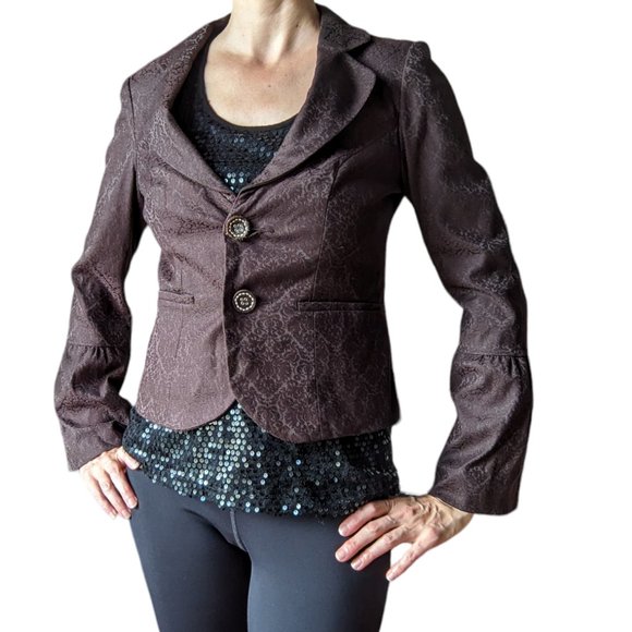 Tristan & Iseut vintage brown brocade jacket with bell sleeves - Picture 1 of 14